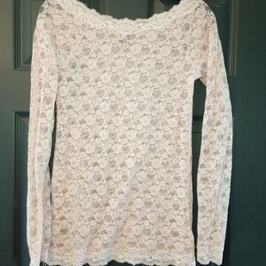 Free People Y2K Intimately Scandalous Lace Top Light Pink Round Neck Blouse Sz M